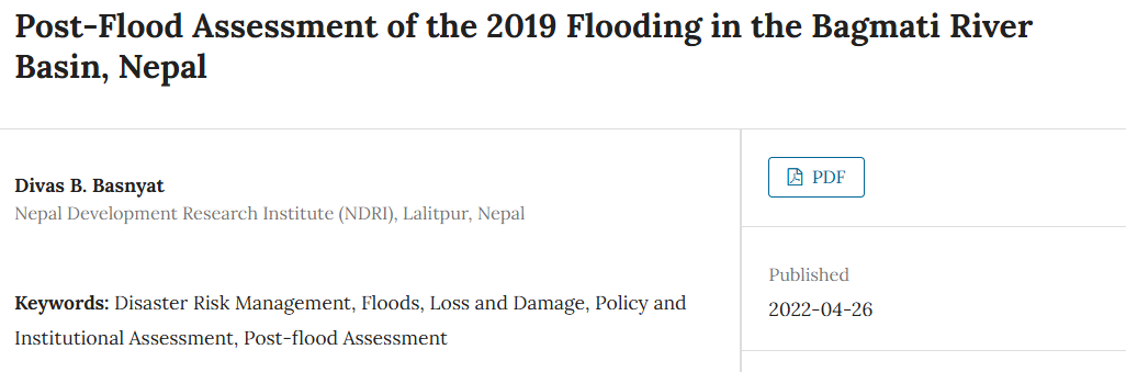 Post-Flood Assessment of the 2019 Flooding in the Bagmati River Basin, Nepal.